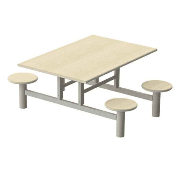 Mesa Refeitório C/ Banco Redondo Acoplado 4 Lugares Post Forming 120 X 80